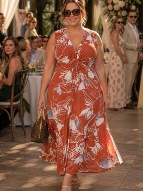 calvin klein plus size dresses Calvin Klein Plus Size Short Sleeve V-Neck Floral Print Fit and Flare Dress